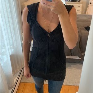 Free People, Black Long Vest, Sz S